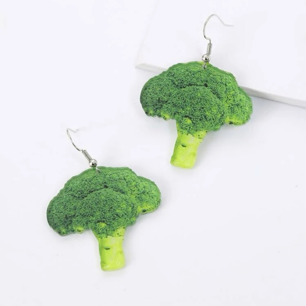 🥦 Super Large Adorable Realistic Look Broccoli Vegetable Drop Earrings 🥦